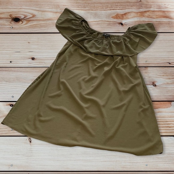 Olive Green Cold Shoulder Dress. - Picture 1 of 3